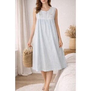 Vintage Barbizon Nightgown Blue Embroidered Cottagecore‎ Prairie Midi NWT L